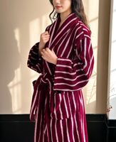 Peignoir de luxe rétro à rayures pour la maison, vêtement de détente écologique 100% coton Long à agrafes, robe de nuit de Couple à rayures en coton