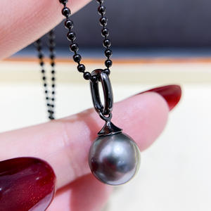Pendentif en argent S925 WENCHI avec perles rondes de 9 à 13 mm, accessoires de perles DIY, support vide, collier noir 10374 Chine - Product Image 3