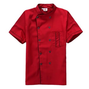 <b>Chef</b> Uniform Short Sleeve Cotton White Red Black Workwear Restaurant Bar Uniforms Men Women Summer - Product Image 5