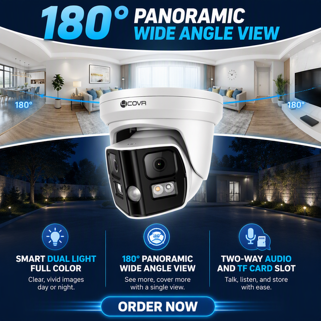 8MP Dual-Lens 180° Panoramic PoE Camera With Smart Dual Light, Two-Way Audio and NDAA Compliance for Outdoor Surveillance