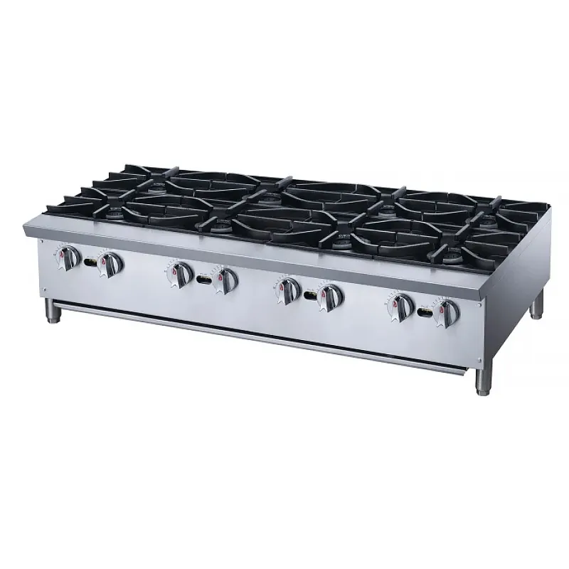 Ticari restoran gaz tezgah 8 brülörler soba sıcak plaka pişirme makinesi otel yiyecek içecek ekipmanları paslanmaz çelik aralığı