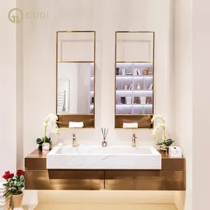 Mobile da bagno a parete di grandi dimensioni in stile lussuoso e leggero di fascia alta con due armadietti a specchio