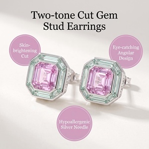 Boucles d'oreilles clous carrées de style <span class=keywords><strong>euro</strong></span>-américain, en or véritable 18 carats avec saphir rose de laboratoire, pierre précieuse rose taille Asscher - Product Image 3