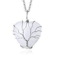 Pendentif en pierre naturelle tendance en forme de cœur, améthyste, quartz rose, turquoise, fait main, enroulé de fil, avec chaîne, pour femme - Vente chaude