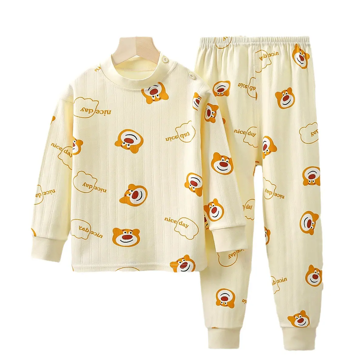 مجموعة ملابس قطنية طويلة للأولاد والبنات بيجامة للأطفال للخريف والشتاء ملابس منزلية للأطفال فئة A *