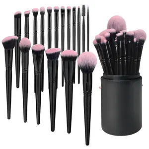 Girls Horse Hair Cut Crease Cosmetics Brush Set Organizer Artist Travel Makeup Brush With Holder Case Lid Pouch Packaging Bag