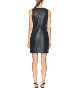 Miniabito da donna <span class=keywords><strong>nero</strong></span> senza maniche in <span class=keywords><strong>pelle</strong></span> PU, scollo a U, aderente, per feste e discoteche, stile streetwear - Product Image 6