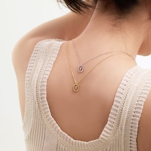 Dylam 5A Cubic Zirconia -F-Alfabeto Colgante Collares Encantos Mujeres Letra inicial Collar de cadena de eslabones <span class=keywords><strong>2</strong></span> colores 45cm Nuevo diseño - Product Image 2