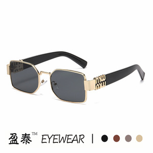 Miao Metal <b>Square</b> <b>Frame</b> Sunglasses <b>Gold</b> UV400 Unisex Fashion Sunshades - Product Image 5