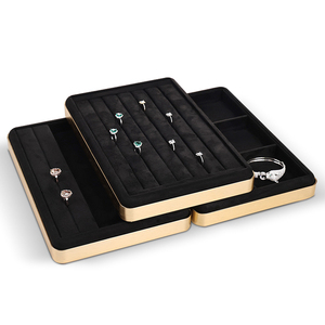 Luxury Custom 'Jewelery' <strong>Display</strong> <strong>Tray</strong> Metal Frame Stackable Velvet Jewelry <strong>Trays</strong> Organizer Set - Product Image 2