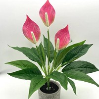 Tanaman Anthurium Buatan Berdaun Putih dan Merah dari Poliuretan dalam Pot, Tanaman Palsu, Dekorasi Rumah