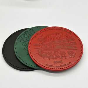 Custom logo Printed Luxury Eco-Friendly Waterproof Non-Slip Vintage Brown Round PU Leather <b>Coasters</b> Set for <b>Drinks</b> - Product Image 3