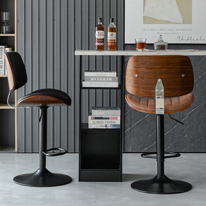 Sgabello da Bar in Legno Massello di Lusso, Sedia Alta Regolabile per Casa e <span class=keywords><strong>Isola</strong></span>, Stile Europeo <span class=keywords><strong>con</strong></span> Schienale - Product Image 4
