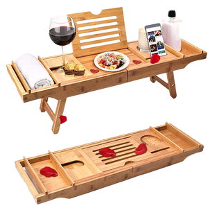 Plateau de bain en bambou naturel, ensemble de quatre pièces, avec bras extensibles et pieds réglables, pour le bain et la relaxation - Product Image 4