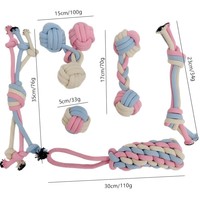 Lot de 6 jouets pour chien Macaron en corde de coton personnalisée, à mâcher, interactifs, pour l'entraînement, durables, blanc + noir, pour usage intérieur