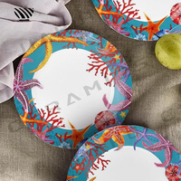 Assiettes à dîner en porcelaine Embrace Underwater Splendor - Motifs vifs d'étoiles de mer et de corail, vaisselle en céramique