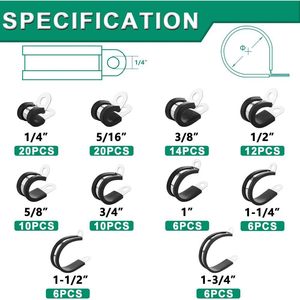 Stainless Steel Cable <b>Clamp</b> Kit 110pcs <b>C</b> Shape Rubber Coated Insulated For Cable Management 6-45mm - Product Image 5