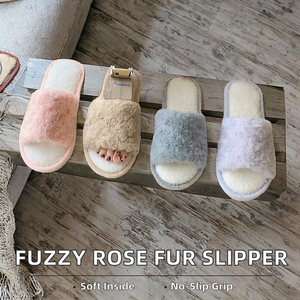 Chaussons d'intérieur ouverts pour femmes, filles, antidérapants, en fourrure pelucheuse, pour l'hiver, le printemps et l'automne - Product Image 2