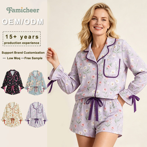 Mommy Kids Matching Sleepwear Piping Trim Button Down Long Sleeve Short Pant Set Custom Print Soft Cotton Family Matching Outfit