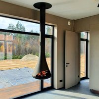Elegante Estufa de Techo Colgante, Chimenea Interior Moderna de Leña Atomizada