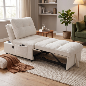 <b>Single</b> <b>Sofa</b> <b>Bed</b> Soft Teddy Fabric Built in Usb Port Side Pocket Air <b>Sofa</b> - Product Image 1