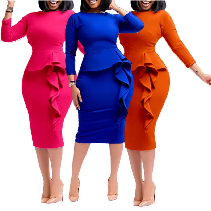 D319 New Arrivals Fashion Fall Dresses For Women Elegant Ruffle Ladies Office Dresses Women Formal Work African Pencil Dress