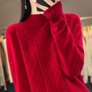 Maglione Morbido Casual 100% Lana a Collo Alto con Maniche Lunghe Bottoni <span class=keywords><strong>Pizzo</strong></span> e Volant Lavorato a <span class=keywords><strong>Maglia</strong></span> Elegante per Feste Autunno Inverno - Product Image 4