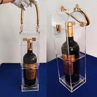 Exquis étui à vin sac à main acrylique bouteille de vin boîte-cadeau verrouillable clair acrylique vin fourre-tout boîte-cadeau bouteille unique étui à main