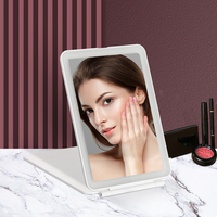 Miroir led de voyage rechargeable personnalisé, maquillage blanc rose rectangle pliable, support de table avec éclairage, vente en gros
