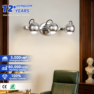 Lámpara de Pared Moderna Cromada con 3 Cabezas, Pantalla de Cúpula, LED E27, Control de Interruptor, 3500K, Blanco Cálido para Sala de Estar - Product Image 1