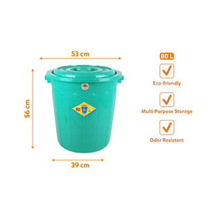 White 80L PP Plastic <b>Bucket</b> <b>Lid</b> Storage Container Odor Resistant Easy Clean Eco-Friendly Waterproof Household Kitchen Commercial - Product Image 1