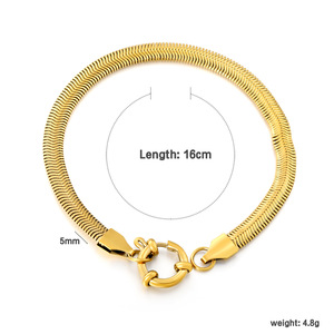 Pulsera de Cadena Plana Tipo Serpiente con Cierre de Resorte en Oro de 18k, Joyería Unisex - Product Image 5
