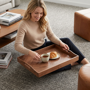 Plateaux de service alimentaire de style américain, qualité domestique, compatibles lave-vaisselle et micro-ondes, faits à la main, durables, robustes, en bois, avec revêtement en poudre - Product Image 1