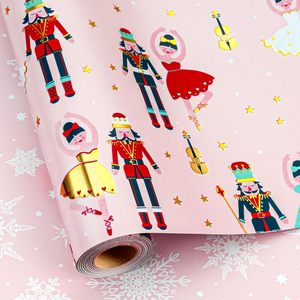 MAYPLUSS Pink Christmas Wrapping <b>Paper</b> <b>Roll</b> 17in X 33ft Nutcracker Ballet Design Recyclable Gift Craft Packaging - Product Image 1
