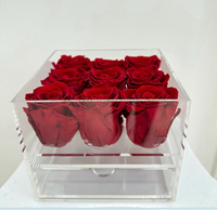 Prix usine 9 boîte à souvenirs en acrylique carrée de roses naturelles préservées pour Noël Saint Valentin