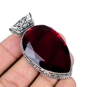 925 Sterling Silver Dyed Natural <b>Ruby</b> Gemstone Fine Pendants Big Pear Shape With Bezel Settings In Silver Plated For Women Wear - Product Image 1