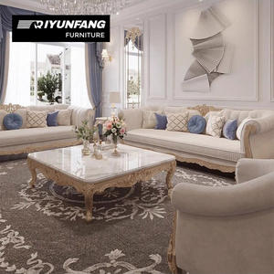 Set di Divani Chesterfield di Lusso in Stile <span class=keywords><strong>Barocco</strong></span> Antico Francese, Mobili Rettangolari in Legno per Hall di Hotel, Appartamenti e Soggiorni - Product Image 1