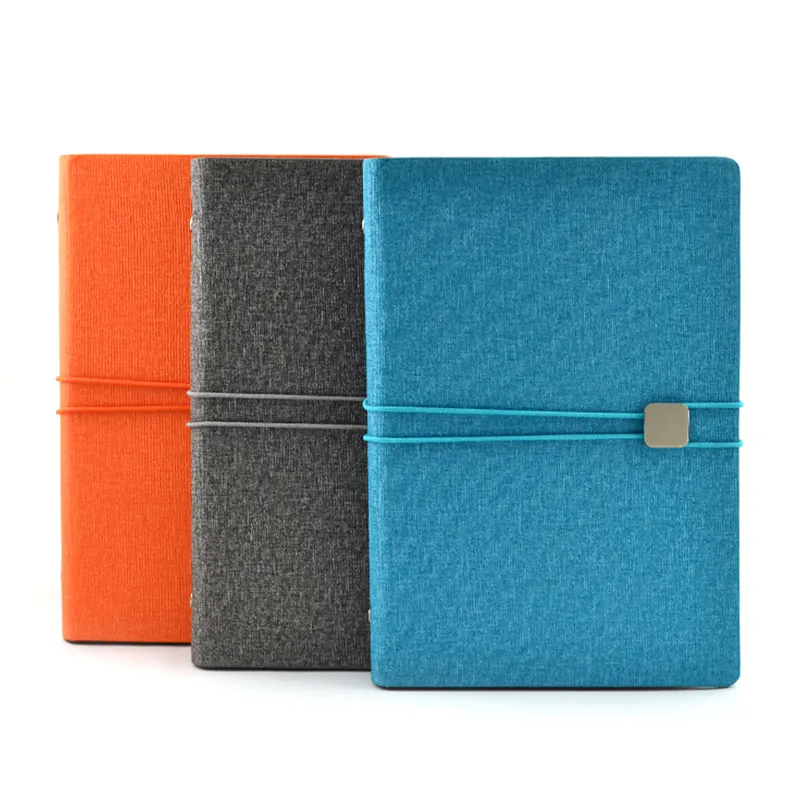 2023 Wholesale custom logo business personalized pu leather pocket spiral agenda notebook with elastic strap