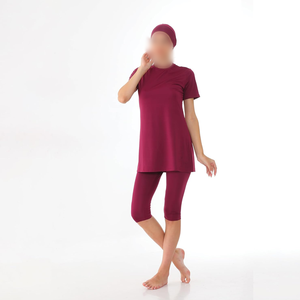 Traje de Baño Musulmán Burkini de Poliéster/Spandex, Conjunto de 2 Piezas con Cuello Redondo y Corte Alto, Modesto para Mujeres Islámicas, Ecológico, Sin Costuras, de Secado Rápido - Product Image 1
