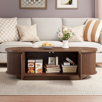 Table Basse Ovale Moderne de Salon avec Rangement, Table Basse en Bois avec Porte à Pression et 2 Couvercles Cachés Relevables pour le Salon