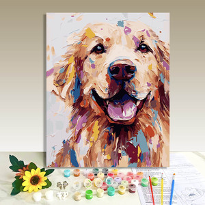 Custom Modern DIY Paint by Number Wall Art Decoration Printed Golden Retriever Pattern Modern Oil Painting for Drop Shipping - Product Image 1