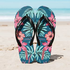 Custom Floral Print <b>Flip</b> <b>Flops</b> <b>Women</b> Tropical Beach <b>Sandals</b> Anti Slip Rubber Strap Summer Outdoor Slippers Wholesale Factory - Product Image 1