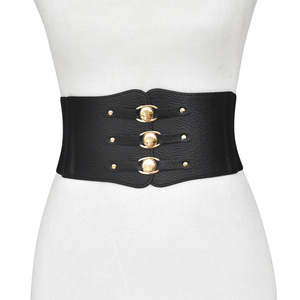 Cinturones de cintura ultra ancha negros elásticos para mujer con punta de Metal de 9,5 cm de ancho - Product Image 3