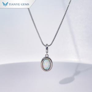 Collar con Colgante de Ópalo Ovalado en Tono Plateado Tianyu Gems para Mujer, Joyería de Moda con Engaste Minimalista - Product Image 1