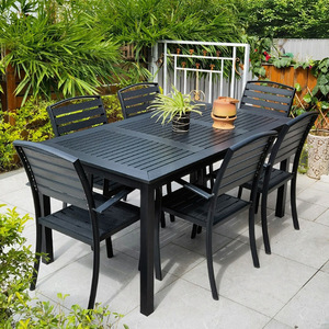 Sang Trọng Nhôm Đồ Nội Thất Ngoài Trời Không Thấm Nước Bền Gỗ Tếch Dây Dệt 6 Chỗ Ngồi Sang Trọng Bàn Ăn Và Ghế Bộ - Product Image 1