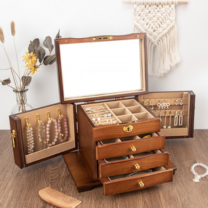 Boîte à bijoux antique de style rétro en <span class=keywords><strong>bois</strong></span> massif, haut de gamme, exquise, grande capacité, pour boucles d'oreilles, bagues, colliers, pour les jeunes mariés, Chine - Product Image 2