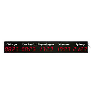 CHEETIE Horloge murale numérique à 5 fuseaux horaires, affichage LED, cadre en alliage d'aluminium, pour le bureau, les voyages d'affaires internationaux - Product Image 1