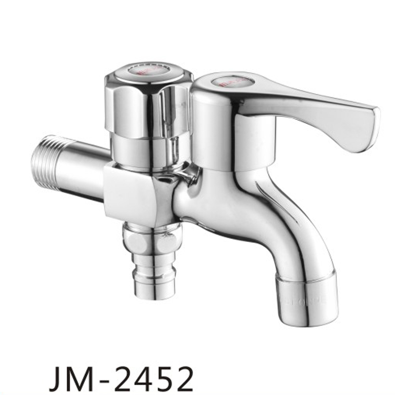 Modern Style Double Tap Bibcock with Brass Handle Wall Mounted Cold Water Mop Tap for Outdoor Garden & Bathroom Use