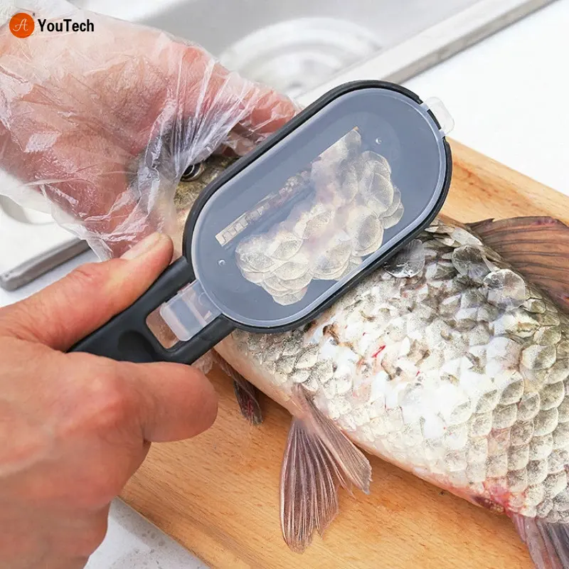 Fish Skin Brush Fast Remove Fish Scale Scraper Planer Tool Fish Scaler Fishing Knife Cleaning Tools Kitchen Cooking Accessories