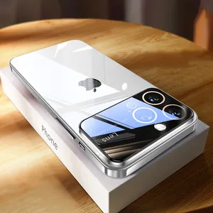Pour iphone 15pro étui en verre trempé transparent placage caméra, pour iphone 15 promax étui construit en blanc